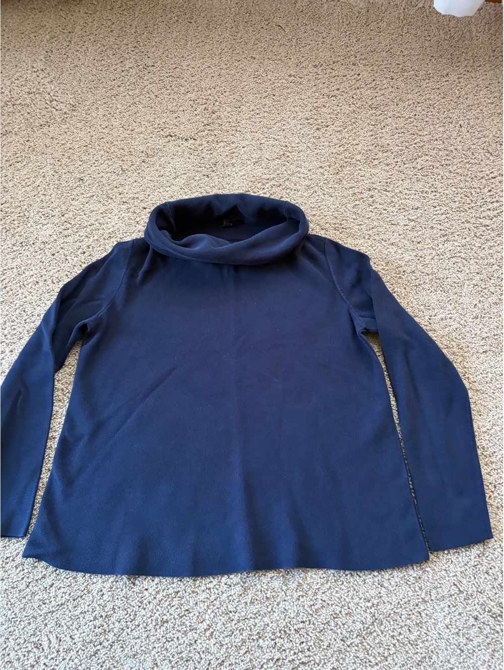 COS Navy Blue Cowl Neck Sweater 100% Cotton Fine Knit Funnel Neck S Minimalist